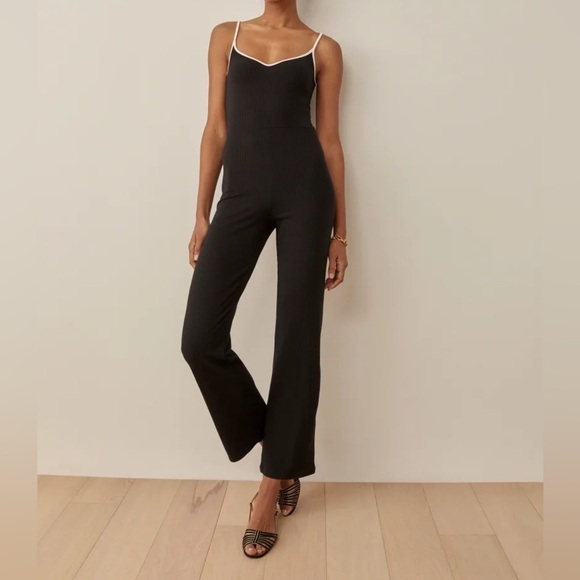 Reformation Pants - Reformation Aldari Ribbed Tencel jumpsuit romper w/ contrast piping detail XL